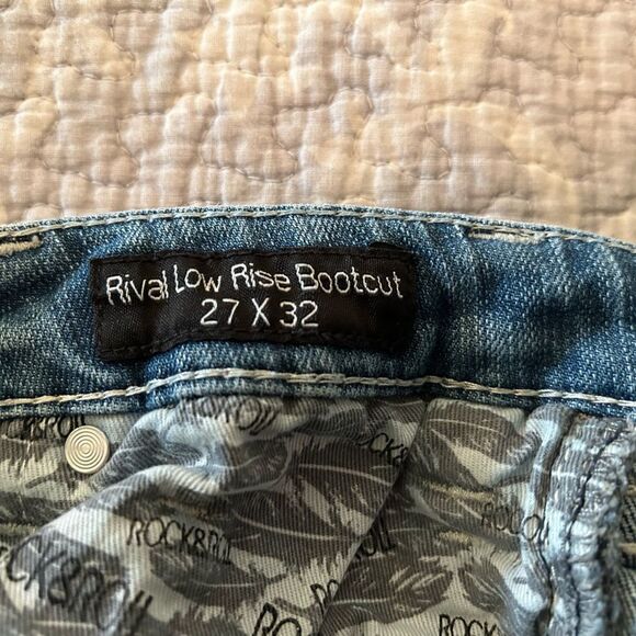 Rock & Roll Denim Rival Low Rise Bootcut Jeans 27x32 Aztec Embroidered Pockets - Picture 7 of 7